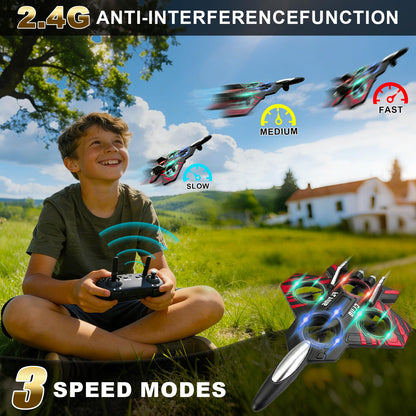 Foam RC Airplane for Kids & Adults, Easy to Fly Remote Control Fighter Jet with LED Lights, 360° Flip Stunt RC Plane, Durable EPP Foam, 2 Batteries, Outdoor Airplane Toy Gift for Boys Ages 8-16