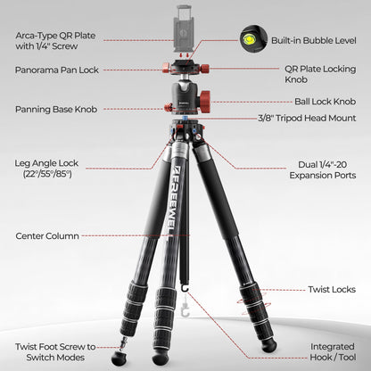 The Real Multi-Tripod 5-in-1- Carbon Fiber Design for Cameras & Smartphones, Tripod, Monopod, Trekking Pole, Desktop Mode – Up to 20kg Payload
