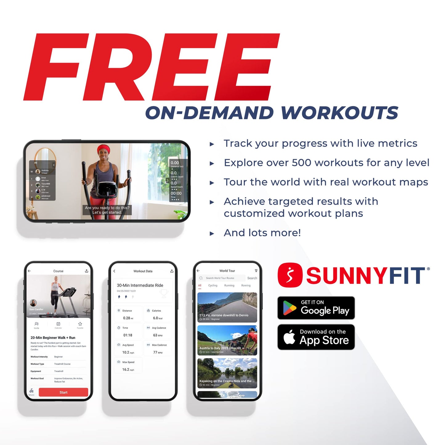 Sunny Health & Fitness Smart Elliptical Machine with 16-Level Electromagnetic Resistance, 18-inch Extended Stride Length, 12 Built-in Workouts, Low-Impact Cardio & SunnyFit App - SF-E3889SMART