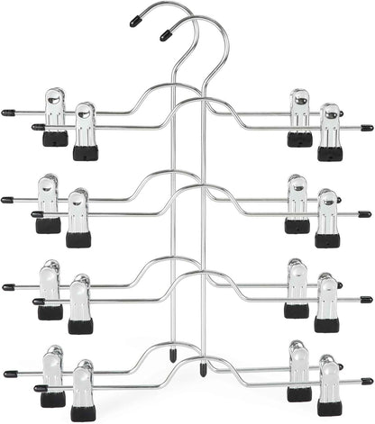 TOPIA HANGER 4-Tier Metal Skirt Hangers - Space-Saving Design with Adjustable Clips, Non-Slip Grip, Black | 2-Pack