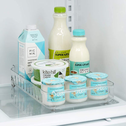 YouCopia RollOut Fridge Caddy BPA-Free Clear Rolling Refrigerator Organizer Bin with Adjustable Dividers and Handles, 9" Wide
