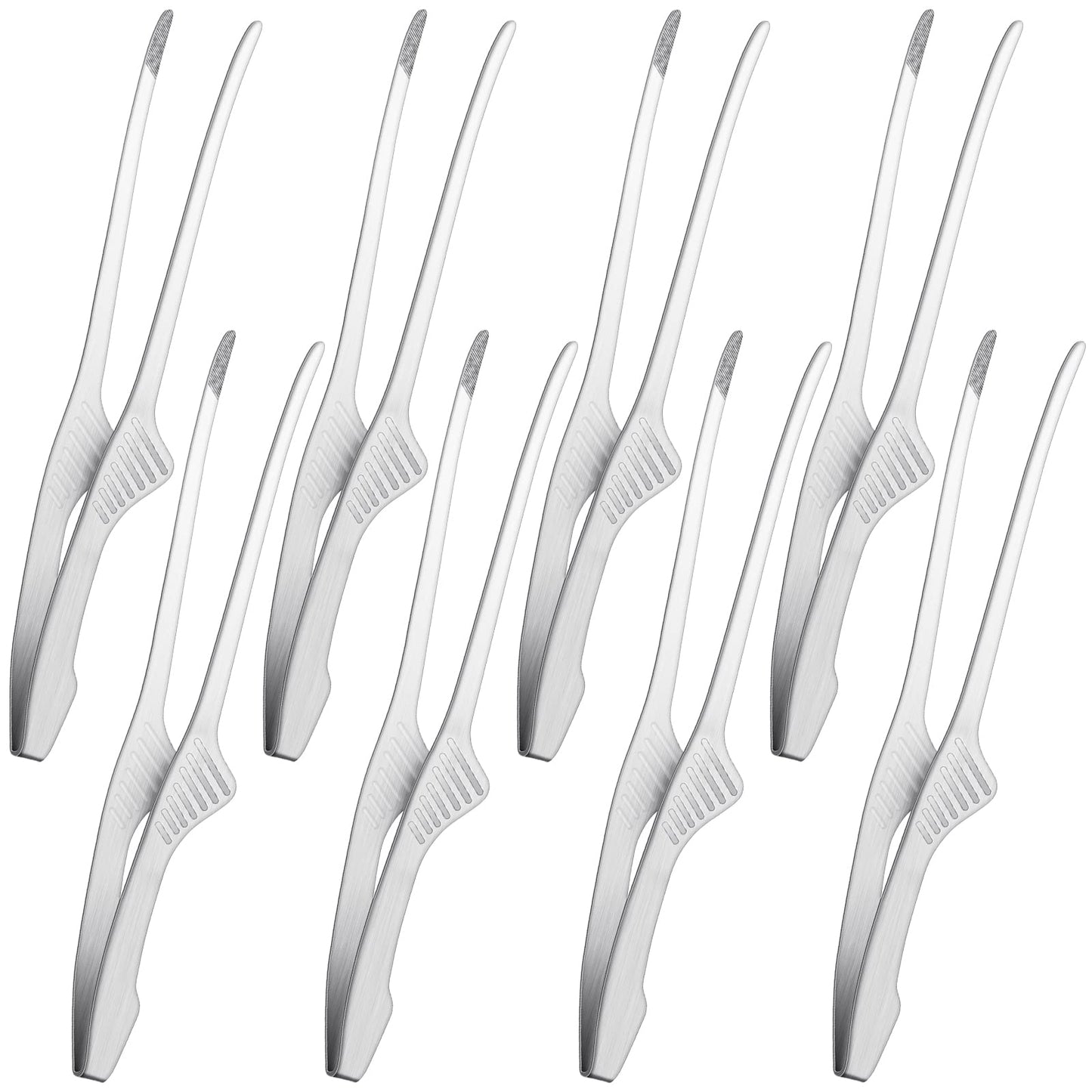 Patelai 8 Pieces Korean and Japanese BBQ Tongs Non Slip Cooking Utensils Stainless Steel Tongs for Serving Food, Salad, Camping, Barbecue, Buffet, Oven with Support Stand (Silver)