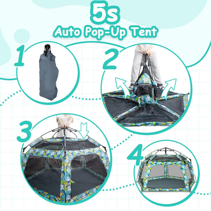 Funsland Baby Playpen Pop-up Tent - Outdoor & Indoor Play Tent for Beach with Canopy Travel Bag Portable Play Yard for Babies & Toddlers (Forest)