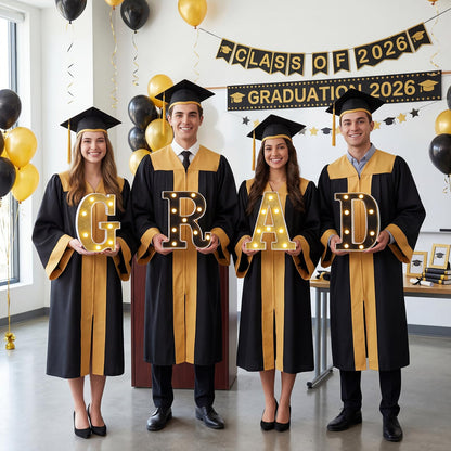 VIHOSE 2026 Graduation Grad Light up Sign, 4 LED Marquee Light up Letter''grad''sign Decorations for Kindergarten Preschool High School College Wall Table Decor Party Supplies(Black & Gold)
