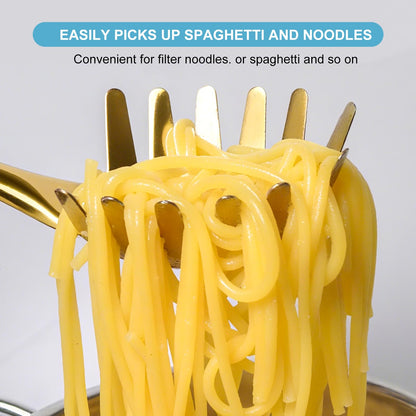 Gold Soup Ladle and Spaghetti Spoon Set - 18/10 Stainless Steel Soup Spoon，Pasta Strainer, 13.8" Kitchen Utensils for Cooking，Stirring, Serving Pasta, Soup & Sauce, Christmas Gifts