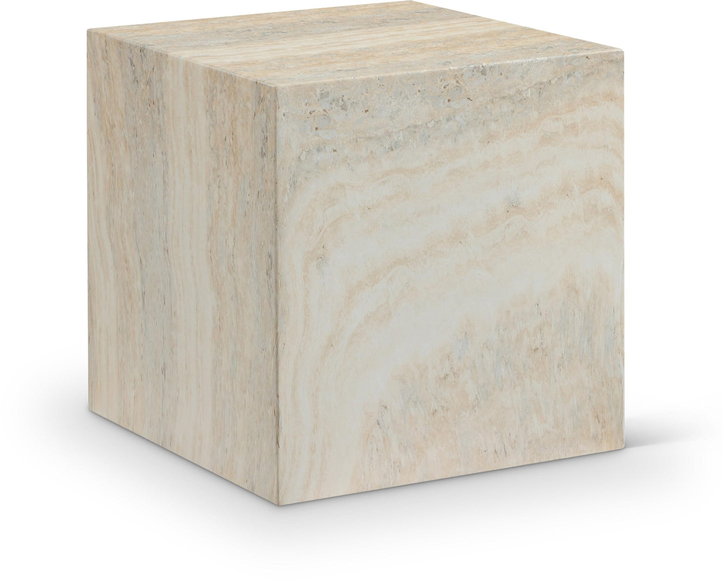 Meridian Furniture 99029Travertine-ET Piazza Collection Art Deco Indoor/Outdoor Concrete End Table with Travertine Finish, 16" W x 16" D x 16" H, Travertine