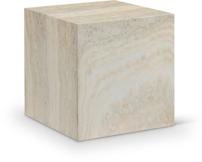 Meridian Furniture 99029Travertine-ET Piazza Collection Art Deco Indoor/Outdoor Concrete End Table with Travertine Finish, 16" W x 16" D x 16" H, Travertine