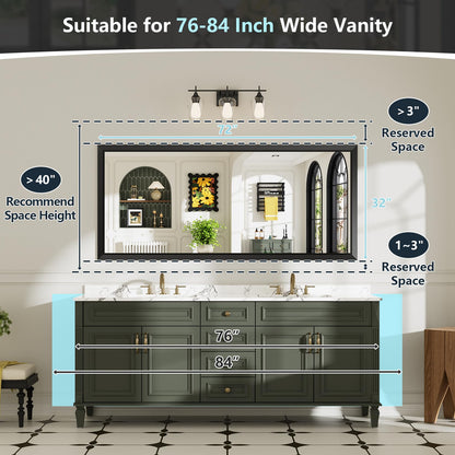 AWANDEE 72x32 Inch Black Bathroom Mirror for Wall, Beveled Framed Rectangle Bathroom Vanity Mirrors for Over Sink, Bedroom, Living Room, Entryway, Anti-Rust, HD Tempered Glass, Horizontally/Vertically
