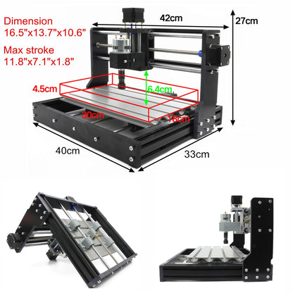 CNCTOPBAOS CNC 3018-PRO Wood Router Kit 3 Axis USB DIY Mini Desktop Engraver Milling Engraving Machine Woodworking Carving Cutting Plastic Acrylic PCB PVC GRBL Control 300x180x45mm