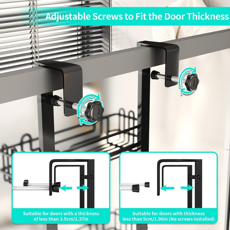 HapiRm 3 Tier Over the Door Shower Caddy, Hanging Shower Caddy with 16 Hooks and 2 Soap Holders, No Drilling Adjustable Hanging Bathroom Organizer - Black