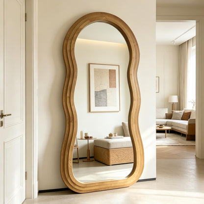 DAOYIJIAJU Wavy Full Length Mirror, 67"x31.5" Irregular Aesthetic Mirrors with Triple Layer Solid Wood Frame, Premium Organic Floor Mirror for Living Room Entryway Hallway Cloakroom, Leaning/Hanging