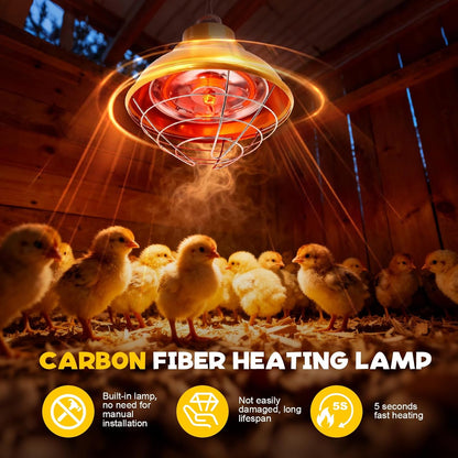 2 175W/350W Chicken Heat Lamp Carbon Fiber Tube Brooder Heater Lamps for Chicks,Adjustable Temperature Hanging Chicken