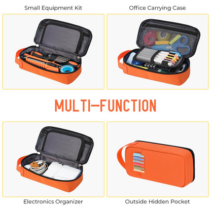 ECHSRT Big Pencil Case, Aesthetic Portable Zipper Pencil Bag with Hidden Pocket, Special Pouch for Men Women Adults, Stationery Organizer Pen Cases for Office Travel, Orange