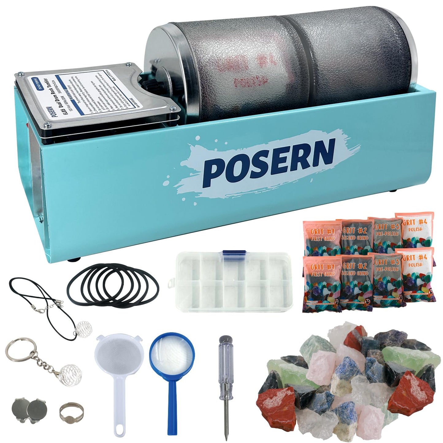 6LBS Rock Tumbler-Complete Tumbling Kit with Double Transparent Drums for Seperate Polishing Tasks-Comes with Rough Rocks, Grits and Tools-Great for Tumbling Jobs