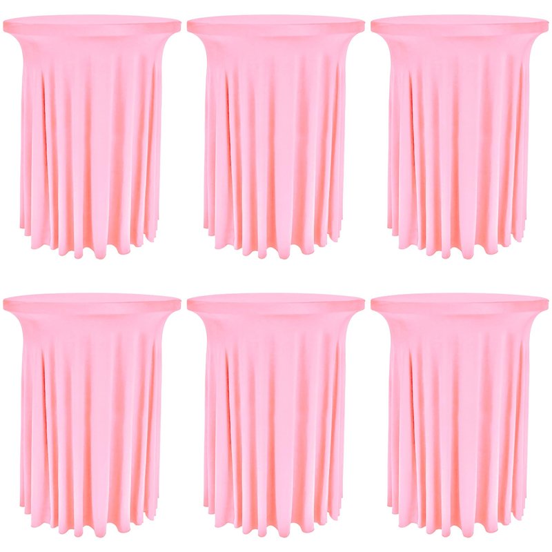 6 Pack Round Cocktail Tablecloth 32"x 43" Spandex Cocktail Table Skirt, Washable Stretch Fitted Table Covers for High Top Bar, Wedding, Party, Events (Pink)