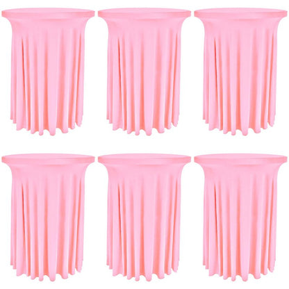 6 Pack Round Cocktail Tablecloth 32"x 43" Spandex Cocktail Table Skirt, Washable Stretch Fitted Table Covers for High Top Bar, Wedding, Party, Events (Pink)