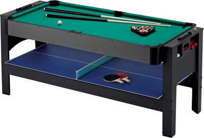 Fat Cat 3-in-1 6 Foot Flip Multi Game Table, Air Hockey Table, Pool Table, and Table Tennis Combo with 110V Motor, Includes Accessories