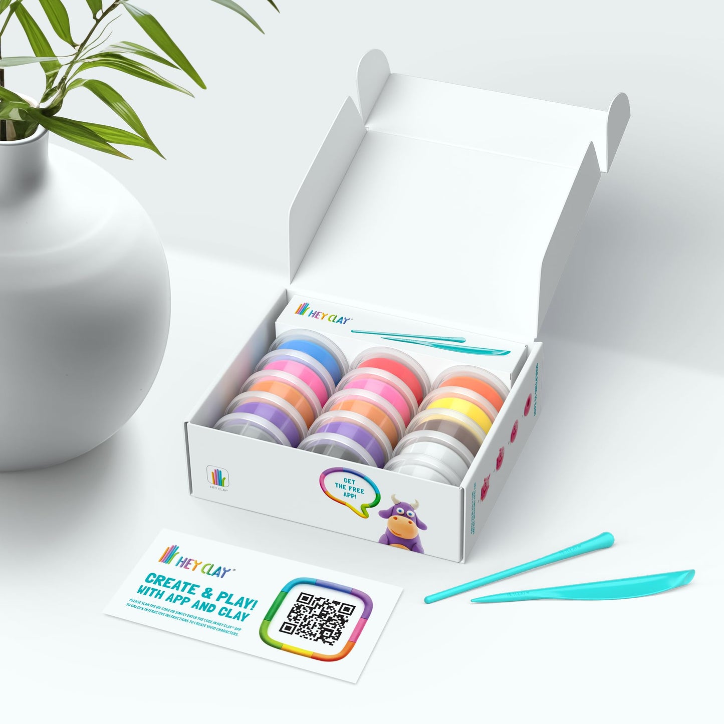HEY CLAY Animals Set - Colorful Modeling Air Dry Clay for Kids - Air Dry Clay Kit 15 Cans and Sculpting Tools with Fun Interactive Instructions App - Age 3 and up