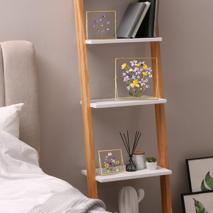 REDHUGO Double Glass Frame for Pressed Flowers Handmade, Tabletop Photo Frame for Floating Picture and Flower Press, Simple, Metal Geometric, Square, Gold, 4x4 Inches