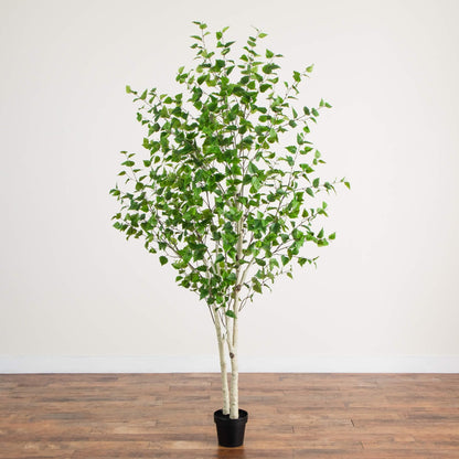 Nearly Natural 8ft Artificial Birch Tree with Real Touch Leaves - Indoor Fake Tree for Home Decor - Flexible Branches for Custom Look