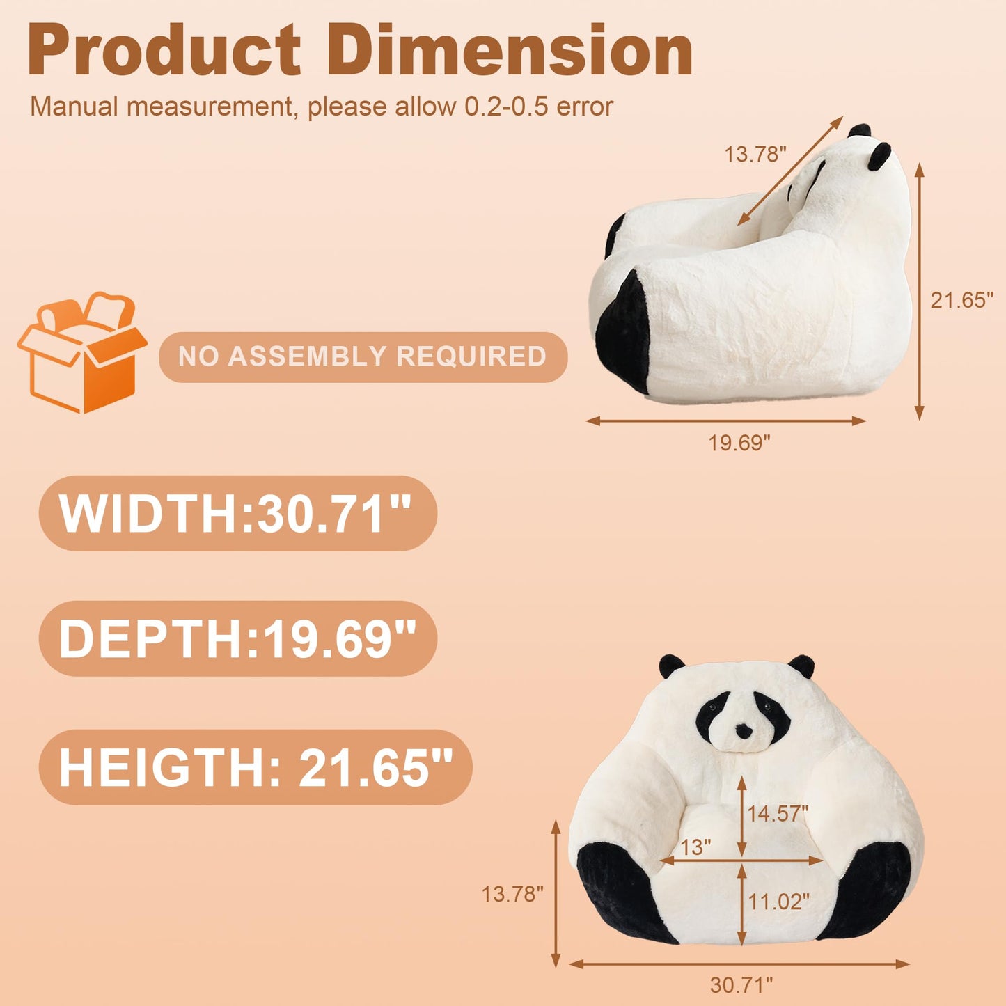 Giant Bean Bag Chair for Adults Kids, 2 PCS Large Bean Chairs with Filler, Panda Design Floor Chairs, Plush Lazy Sofa with Faux Rabbit Fur Cover, Faux Fur Cover, Adult Bean Bag Couches for Bedroom