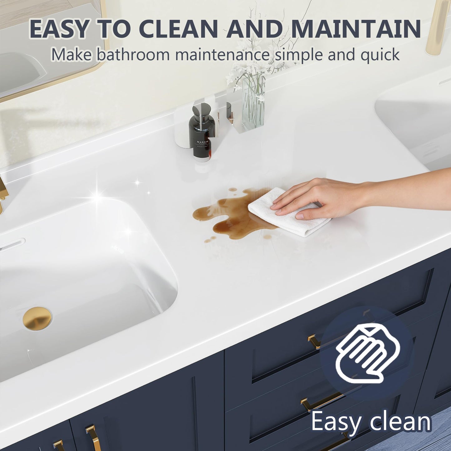72 x 22 White Vanity Top with Sink Solid Surface Bathroom Vanity Sink Top with Double Sink Integrated Basin Backsplash and Overflow in Glossy Pure White, Cabinet Not Included