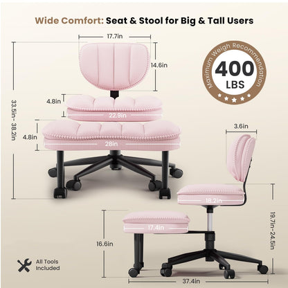 HOMRELEXA Extra-Wide & Tall Cross-Legged Office Chair – Deeply-Padded Cloud Seat, Ergonomic Back Support, Adjustable Height for ADHD & Meditation, Pink