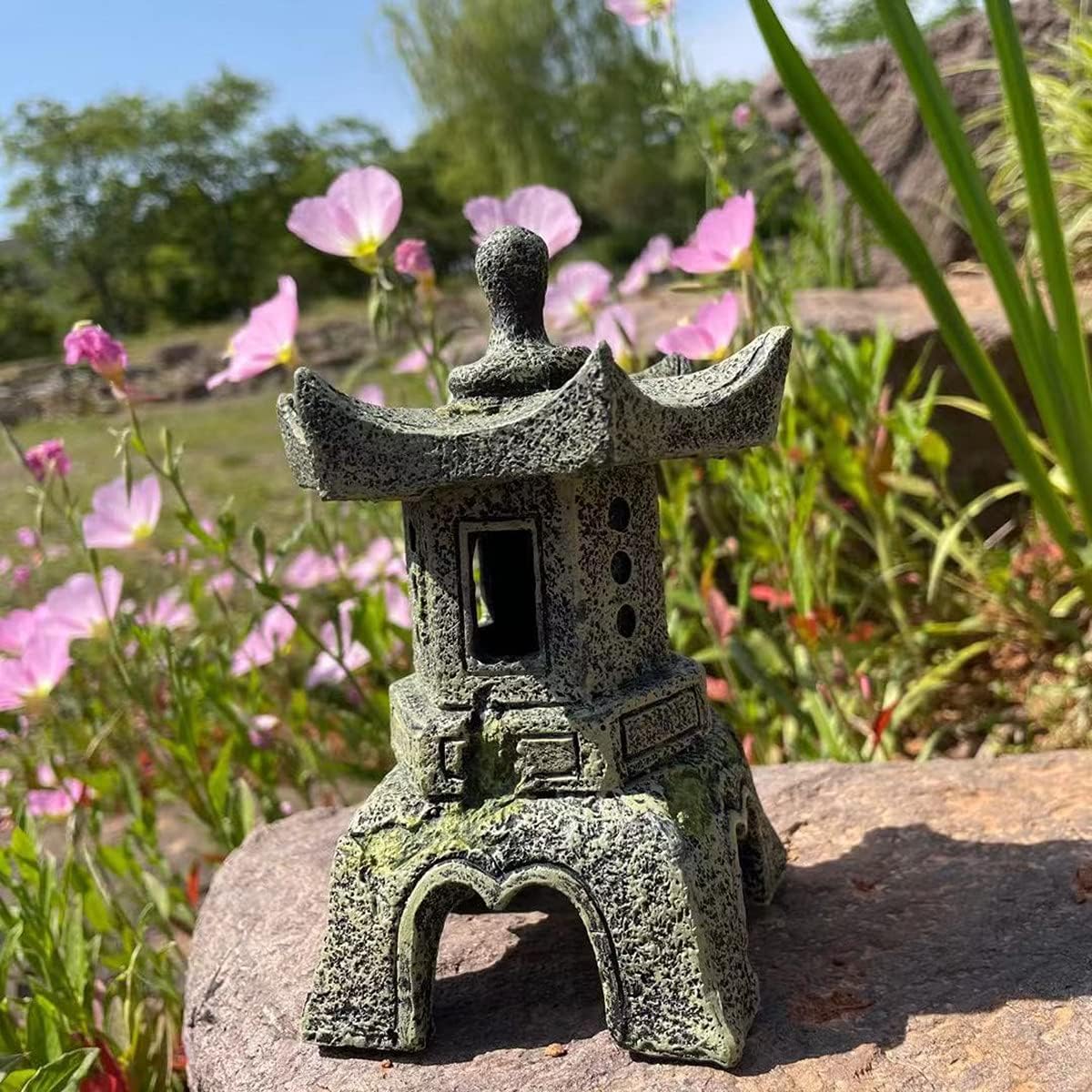 Zen Garden Decor Pagoda Lantern Statue for Outdoor Patio, Bonsai Plant Pots Japanese Yard Sculpture
