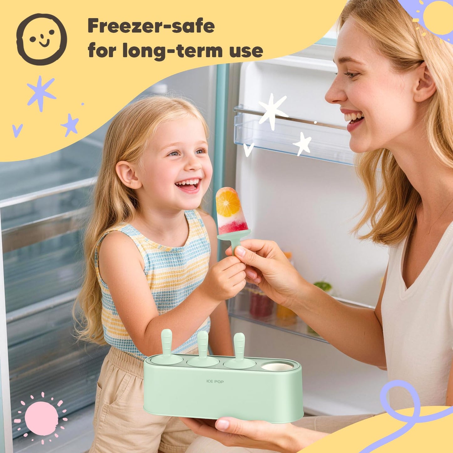 Popsicle Mold Set 4 Pieces Homemade Silicone Popsicle Maker Easy Release Ice Cream Molds Reusable DIY Pop Molds (Green, IcyClassic Pops)