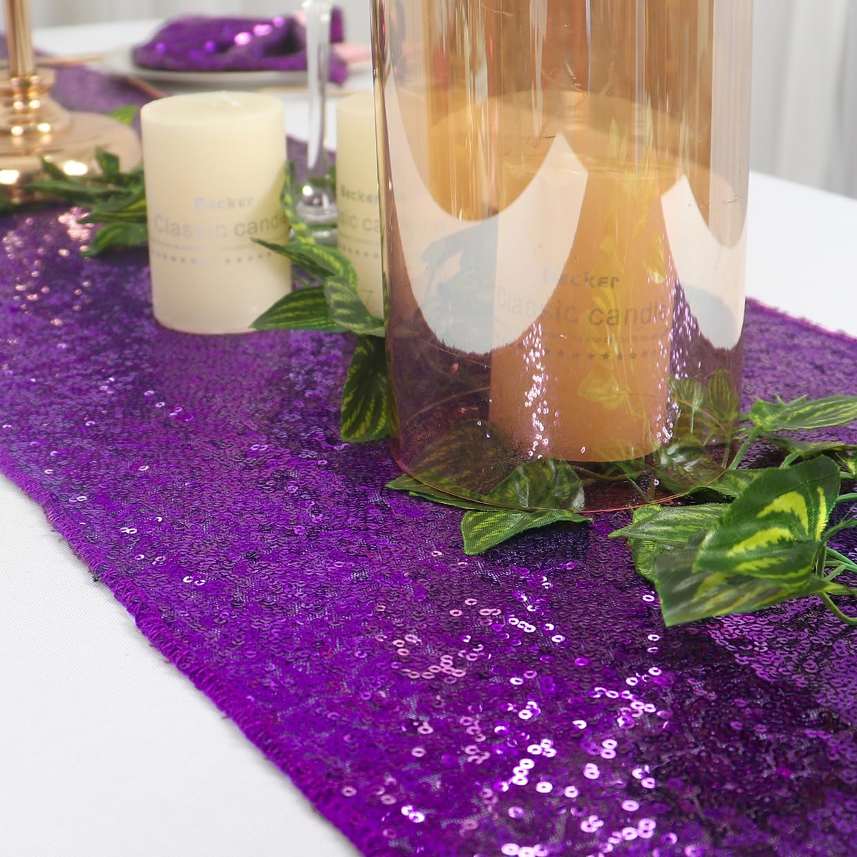12inx108in ShinyBeauty Sequin Table Runner with Tassel Purple, Dining Table Runner Sequin Hotel Coffee Table Runners