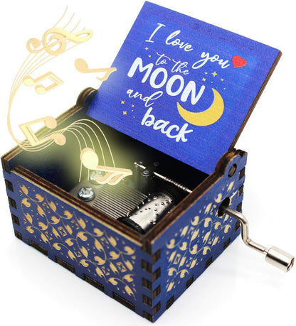 1 Set ukebobo Wooden Color Painted Music Box I Love You to The Moon and Back Color Painted Music Box, Gifts
