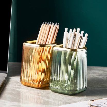 RANNYOZIO 2pcs Makeup Brush Organizer Holder Plastic Pen Pencil Holder Toothbrush Comb Storage Cup Cosmetic Tools Holder for Dresser Bathroom Office(Yellow)