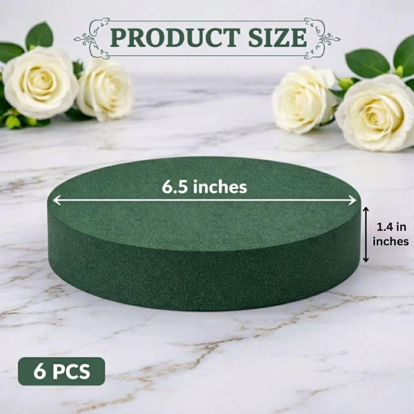FLOFARE Pack of 6 Floral Foam Round Blocks for Flower Arrangements, Green Florist Flower Foam for Fresh & Artificial Flowers, 6.5" Wedding & Party Décor