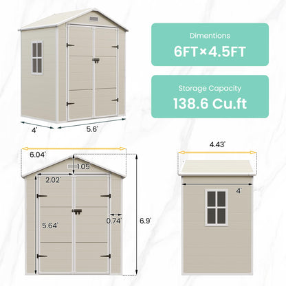 UDPATIO Outdoor Storage Shed 6x4.5 FT, Garden Resin Shed for Bike, Garbage Can, Tools, Outside Plastic Sheds with Floor for Backyard, Patio, Lawn, Sandstone