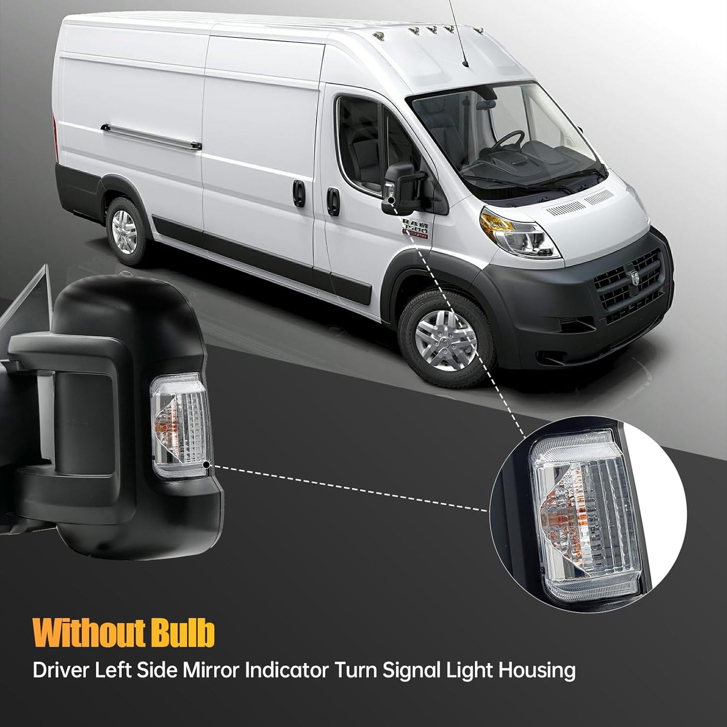 Driver Left Side Mirror Indicator Turn Signal Light Housing for Ram ProMaster 1500 2500 3500 2010-2023