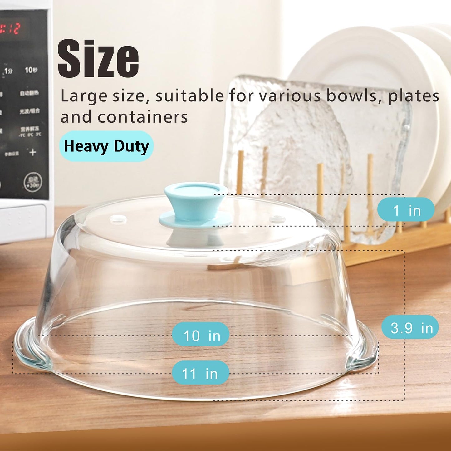 FANQIEW Glass Microwave Splatter Cover for Food Tall Microwave Cover with Silicone Knob 100% Food Safe 10in Plate Splatter Guard Lid With Vent Hole BPA Free Dishwasher Safe