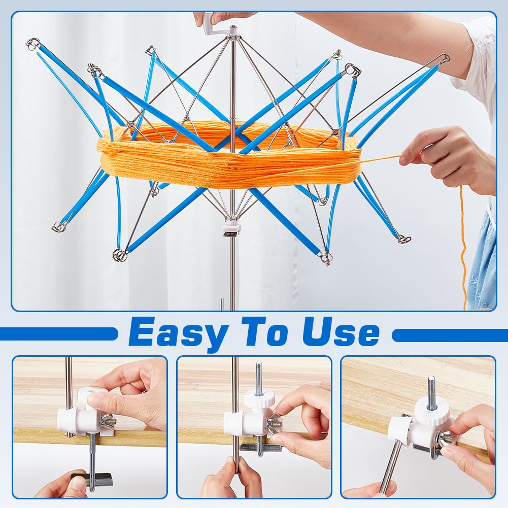 PH PandaHall Yarn Ball Winders for Crocheting Yarn Umbrella Swift Holder for Skeins Stainless Steel Hand Operated Bobbin Winder Flexible Foldable for Knitting Enthusiast, 17.5x2x1.8 inch