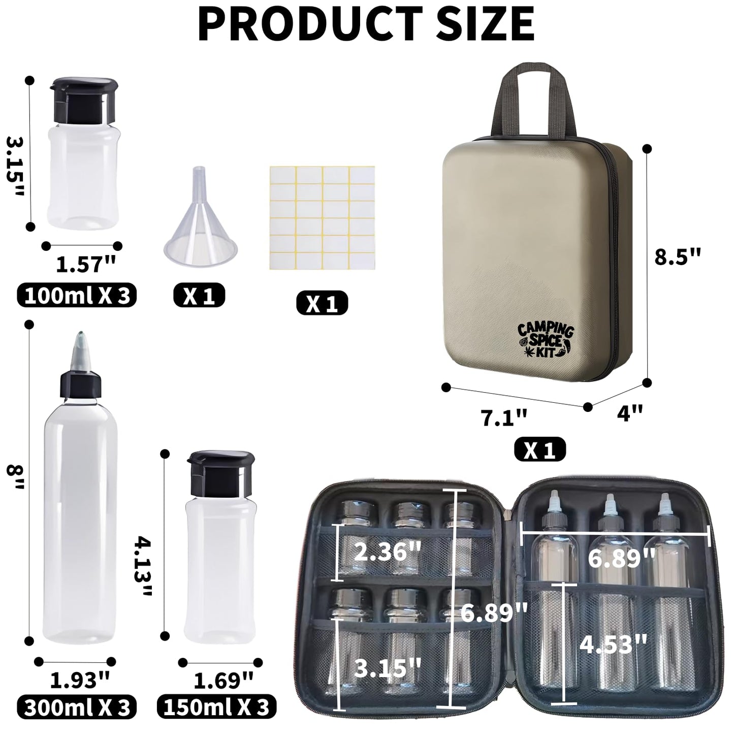 Merleu Camping Spice Kit with Protetion Hard EVA Case,9 Spice Shaker Jars Salt and Pepper Holder BBQ Spice,Separable Travel Spice Containers,Portable Spice Container(Empty Bottles with Bag)