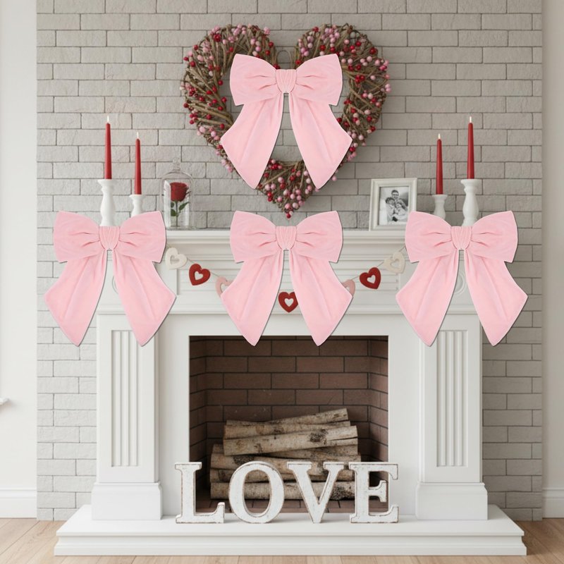 Riceshoot 5 Pcs Valentine's Day Velvet Bows 11'' x 16'' Large Velvet Ribbon Bow for Wreaths Pre-Tied Bowtie for Valentines Gift Wrapping Romantic Festive Party Decoration(Light Pink)