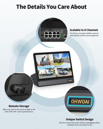 《4K Ultra HD & All-in-One Monitor》Wired Outdoor Security Camera System, POE Cameras for Home Security, NVR Video Surveillance Systems with Motion Detection