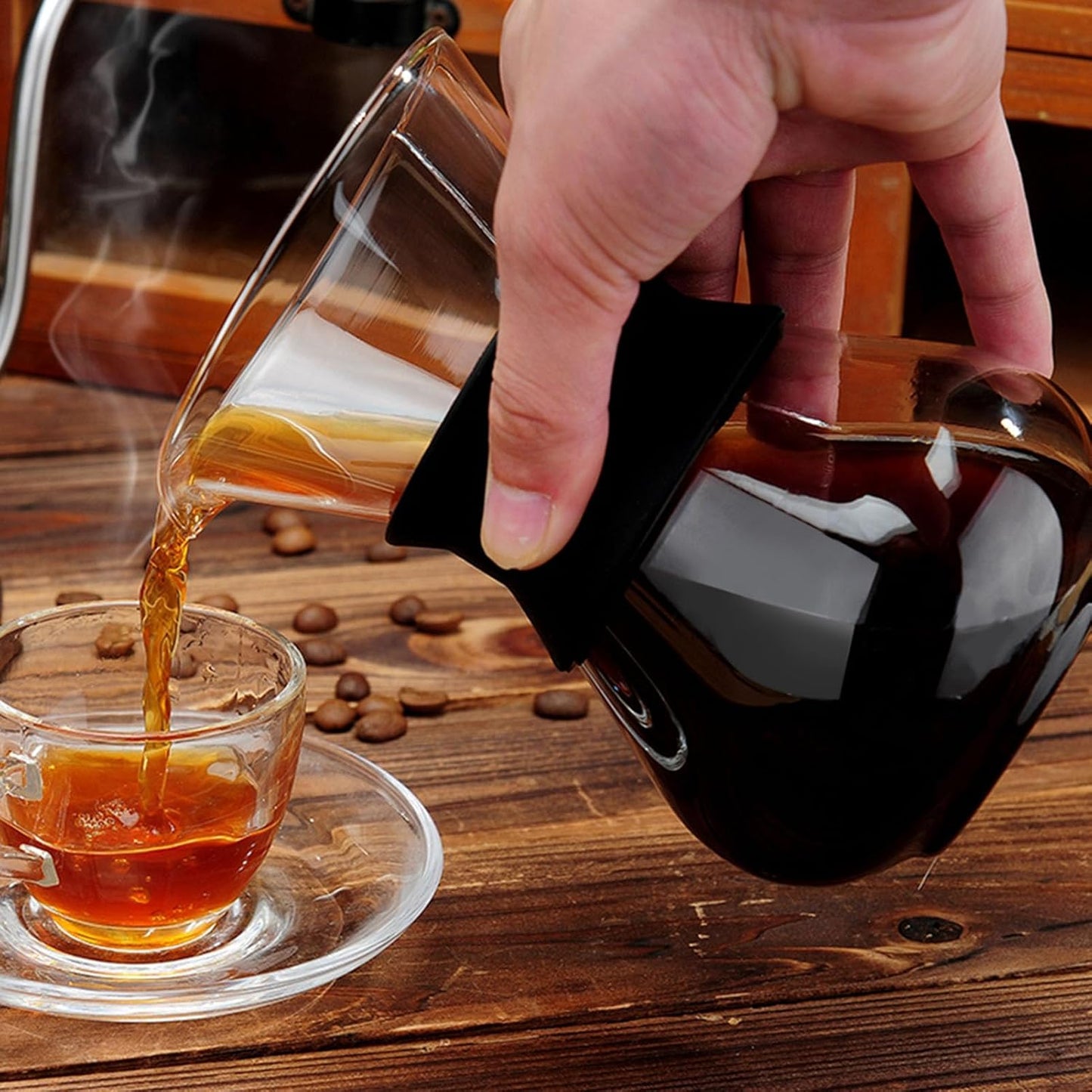 Manual Hand Drip Coffee Maker, Glass Pot with Stainless Steel Filter, Chemex Kaffeekaraffe 400 Drip Coffee