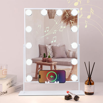 COOLJEEN Makeup Mirror Vanity Mirror with Lights - 12 Led Bulbs Lighted Hollywood Mirror, 10X Magnification,3 Color Modes, Touch Control, Women Gift (White)