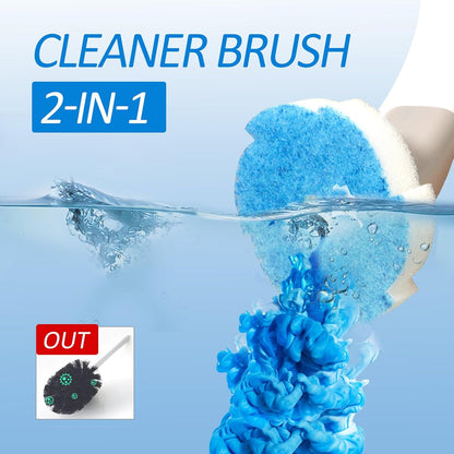 Disposable Toilet Brush and Holder Set with 16 Refills, Long Handle Wand, Compact Bathroom Scrubber, White