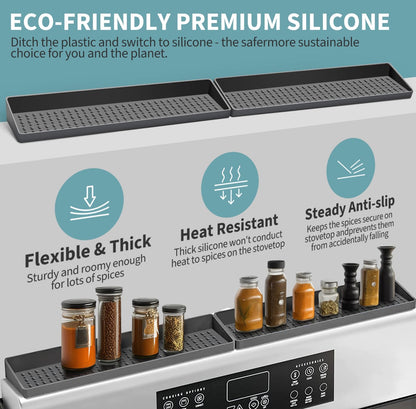 BFONS 30" Magnetic Stove Top Shelf, Silicone Top Heat Material Spice Rack, Kitchen Organization Gadgets (Grey)