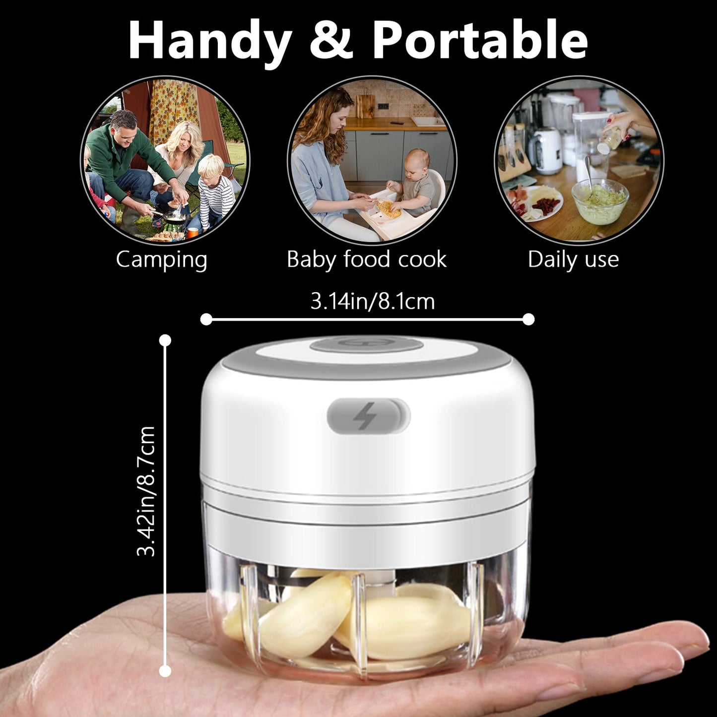 Electric Mini Garlic Chopper, 100ML Food Chopper Garlic Mincer USB, Portable Small Food Processor for Vegetables