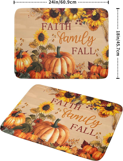 Fall Pumpkin Sunflower Dish Drying Mat 18”x24”, Absorbent Autumn Orange Pumpkins Drying Mat for Kitchen Counter