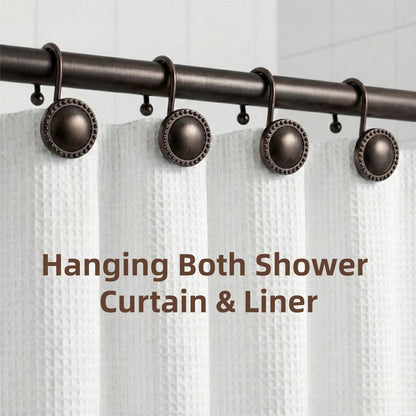 PSPFTN 12-Piece Set of Shower Curtain Hooks，Metal Decorative Rings， Anti-Rust Circular Design，Heavy Duty Design (Bronze)