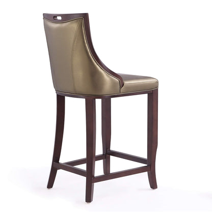 Manhattan Comfort Emperor Faux Leather Bar Stools with Backrest, Foam Padding and Solid Beech Wood Frame, Fully Assembled Upholstered Barstool, Set of 3, Bronze