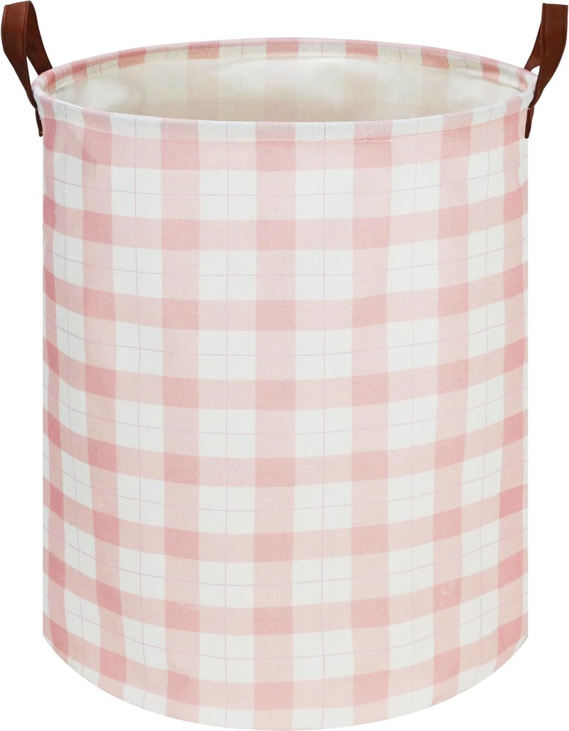 CLOCOR Laundry Basket, Waterproof Pink Nursery Hamper, Collapsible Fabric Storage Container, Room Decor, Gift Basket(Pink Grid)