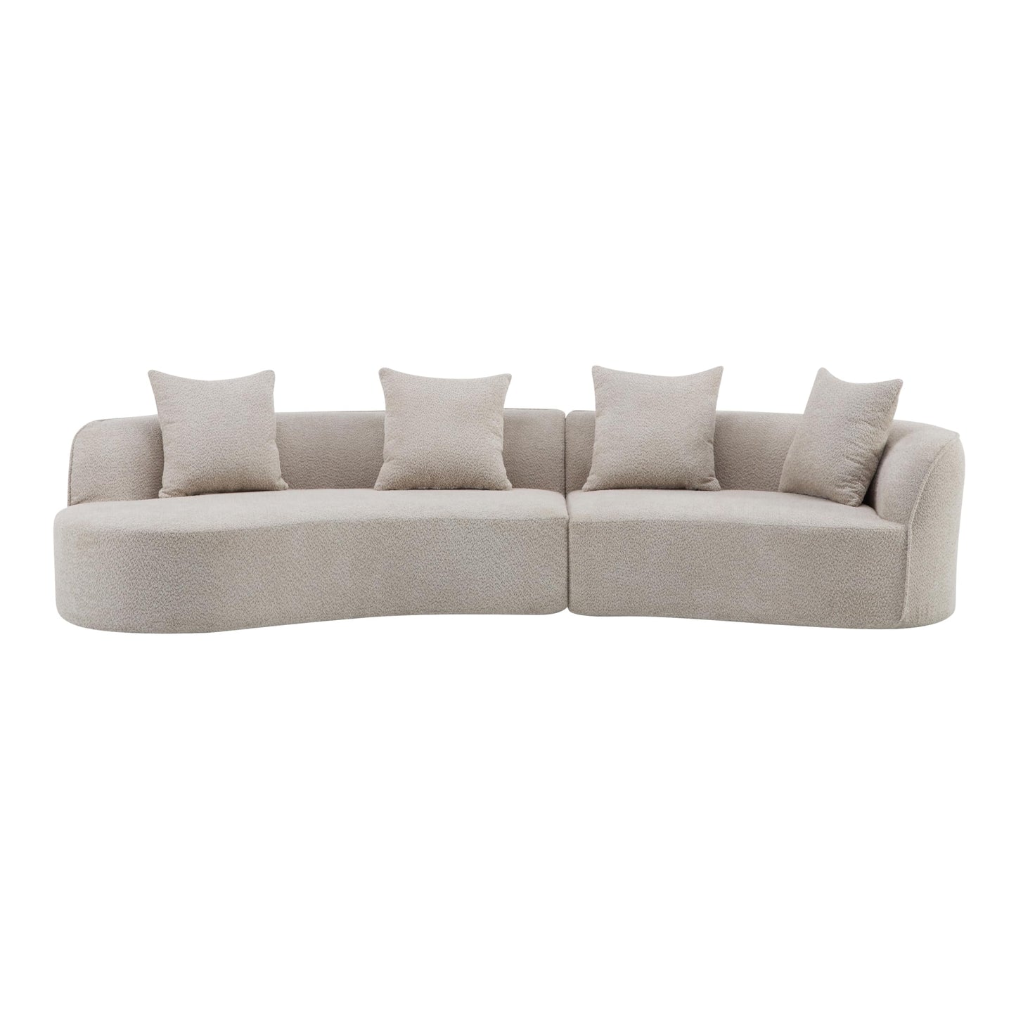 Merax 126 Inch Curved Sectional Sofa, Oversized 5-Seater Modern L-Shape Couch with 4 Pillows, Modular Velvet Fabric Sofa for Large Living Room, Almond